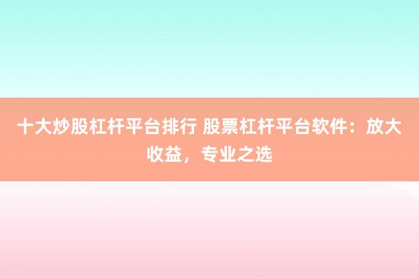 十大炒股杠杆平台排行 股票杠杆平台软件：放大收益，专业之选