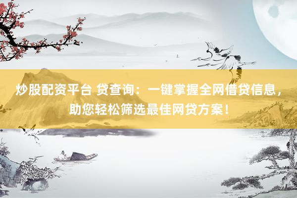 炒股配资平台 贷查询：一键掌握全网借贷信息，助您轻松筛选最佳网贷方案！
