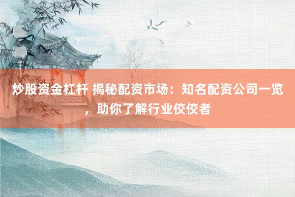 炒股资金杠杆 揭秘配资市场：知名配资公司一览，助你了解行业佼佼者
