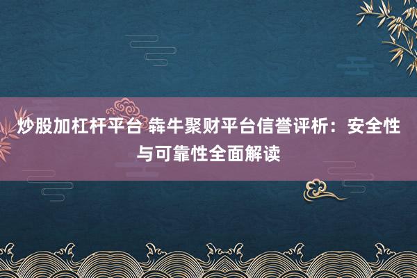 炒股加杠杆平台 犇牛聚财平台信誉评析：安全性与可靠性全面解读