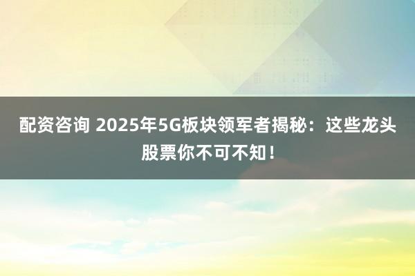 配资咨询 2025年5G板块领军者揭秘：这些龙头股票你不可不知！