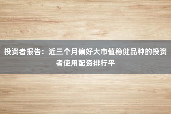 投资者报告：近三个月偏好大市值稳健品种的投资者使用配资排行平