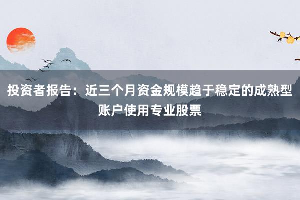 投资者报告：近三个月资金规模趋于稳定的成熟型账户使用专业股票