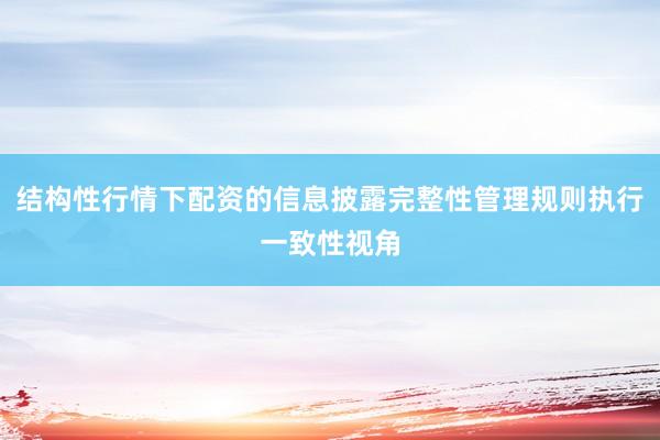 结构性行情下配资的信息披露完整性管理规则执行一致性视角